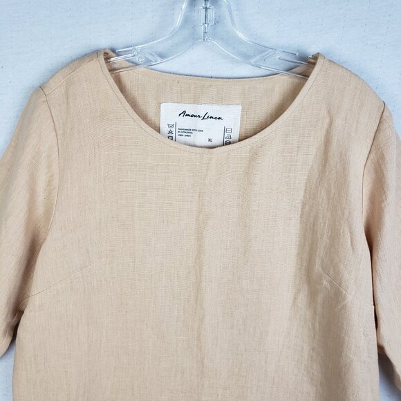 Amour Linen Boxy Top Shirt 100% Linen Handcrafted size XL Lagenlook Minimalist - Picture 2 of 7